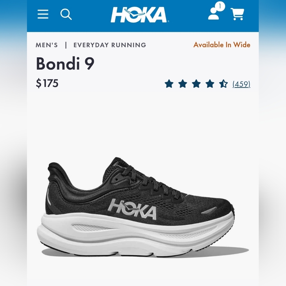 New HOKA Men's Everyday Running Sneakers Black & White BONDI 9 Size 10.5 NWT NIB - Picture 5 of 13